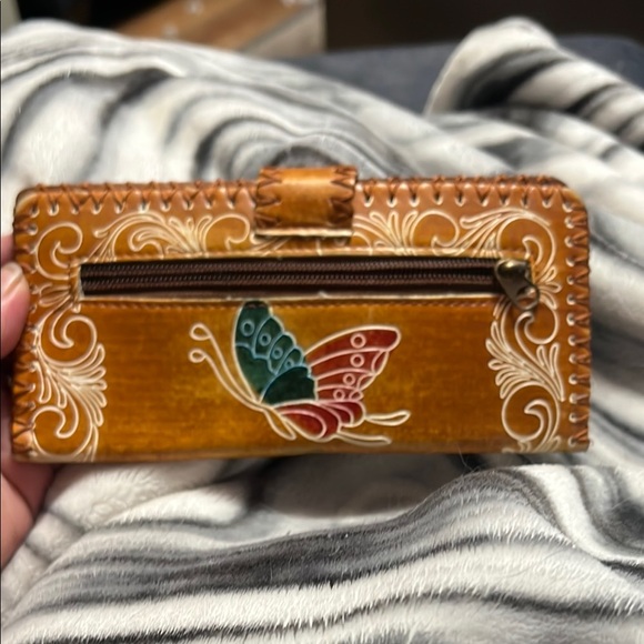 Handcrafted Leather Wallet with Butterfly Design - Picture 1 of 5